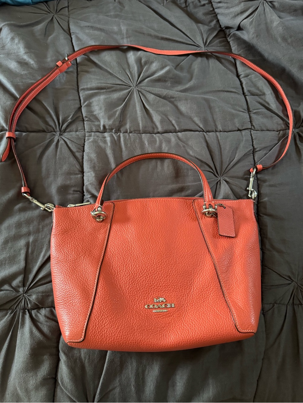 Coach Pebbled Leather Crossbody Satchel in Coral